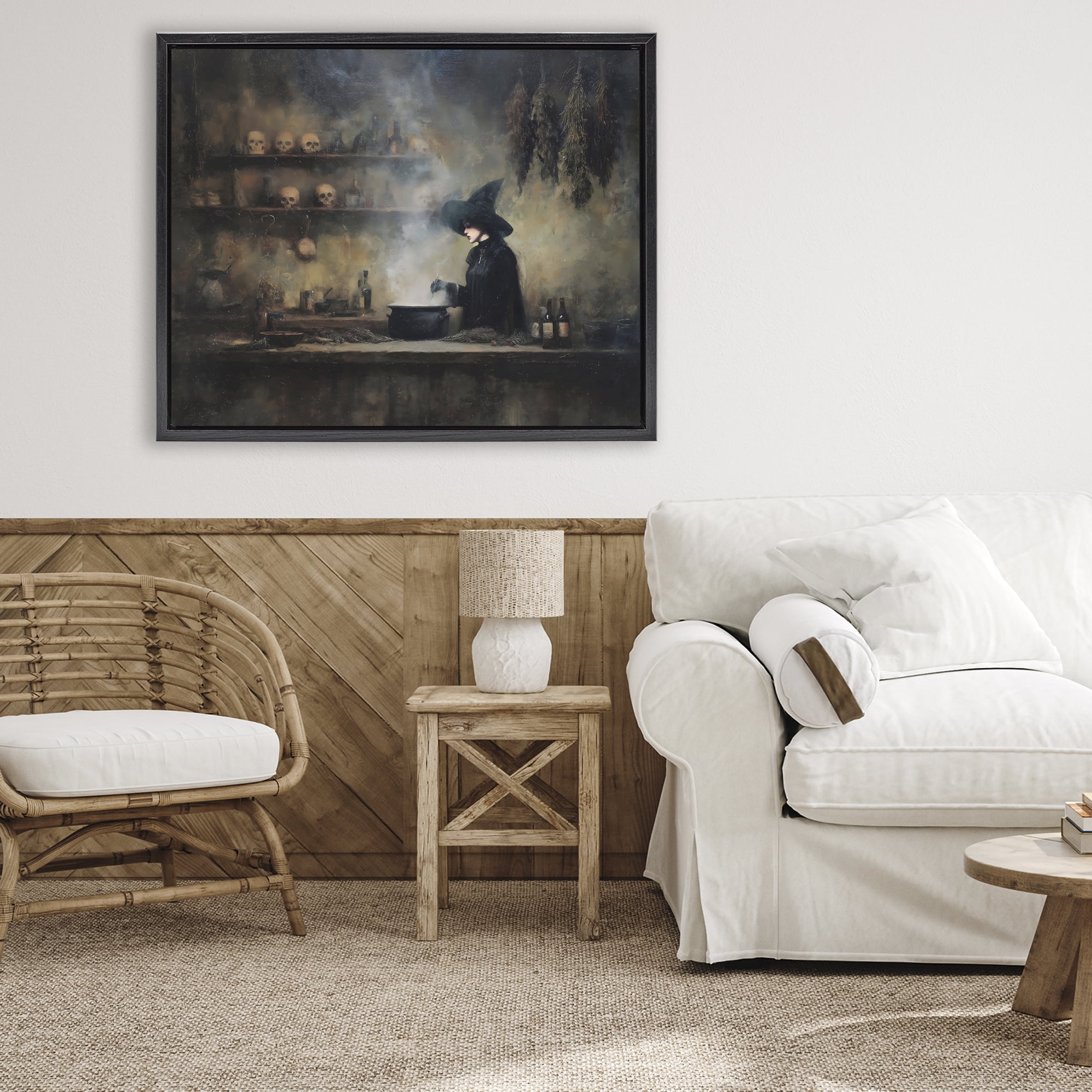 Witch's Cauldron Brew Black Framed Floater Canvas Wall Art, design by Arlington Prints