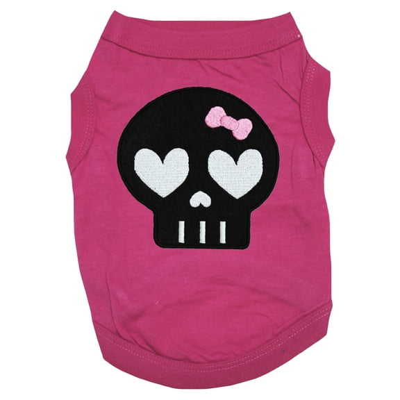 Petitebelle Black Skull Face Puppy Dog Shirt (Hot Pink, Medium)