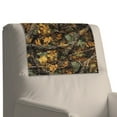 thumbnail image 4 of COEQINE Non-Slip Recliner Headrest Protector Faux Leather Recliner Headrest Covers Head Rest Covers with Adhesive Backed Hook and Loop Straps, 17x27 Inch, Camo Hunting Branch Leaf Yellow, 3 Pieces, 4 of 7