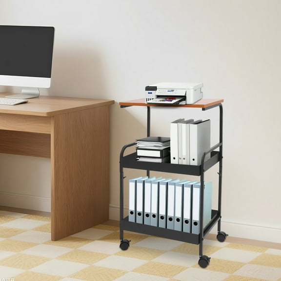 Mobile Printer Stand, 3 Tier Small Printer Table for Home Office Small Space, Multipurpose White Rolling Printer Cart with Wheels