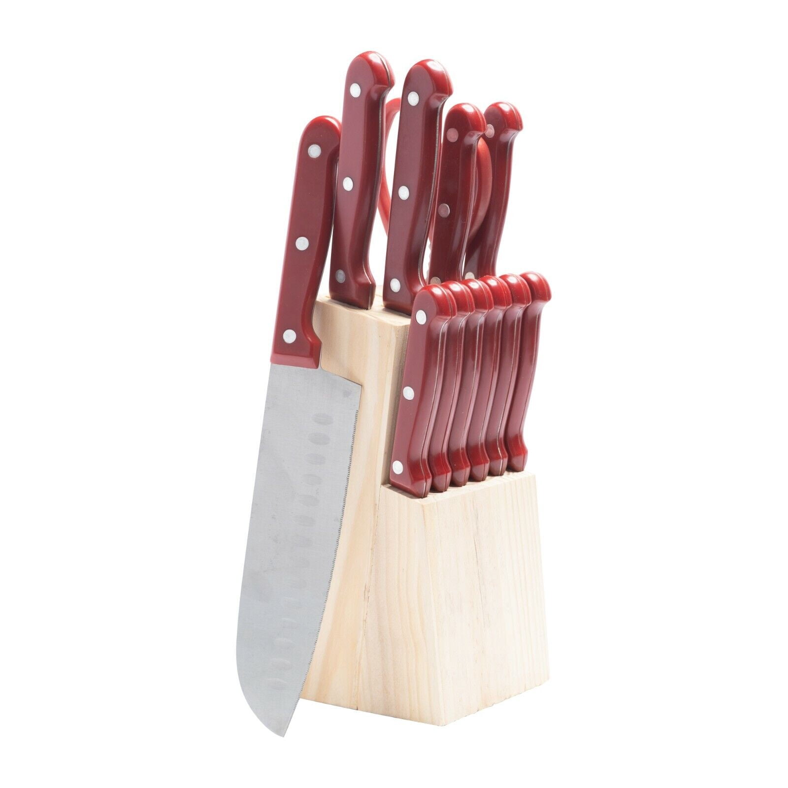 13 Pc Stainless Steel Kitchen Knife Set With Wooden Block & Scissors