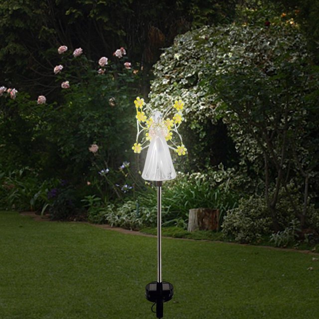Angel Garden Luz de estaca solar, iluminación de luces LED, lámpara de jardín, luces decorativas solares para patio, , decoración de porche, amarillo