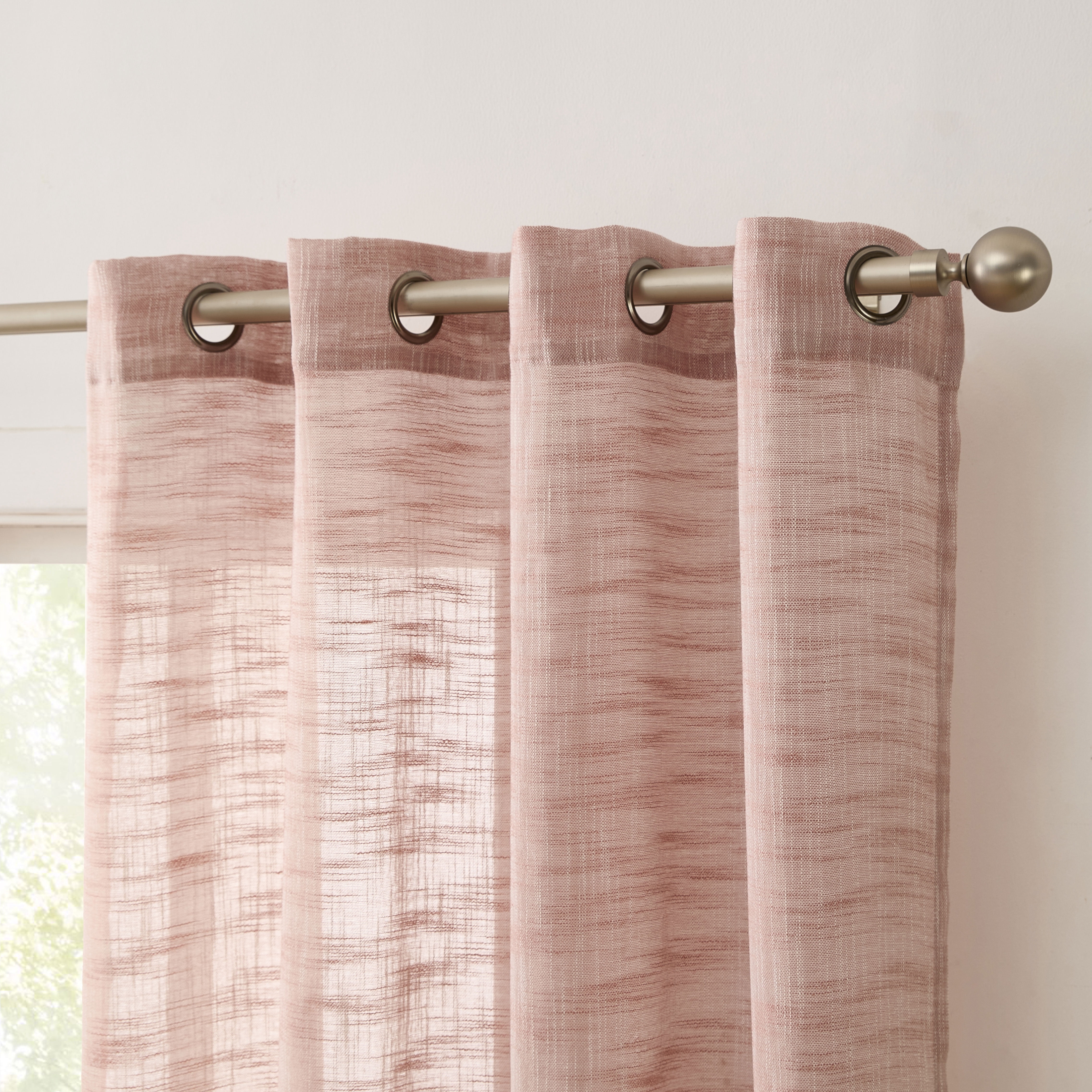 THD Harley Faux Linen Textured Semi Sheer Sun Light Filtering Window Grommet Curtain Panels, Set of 2 Panels