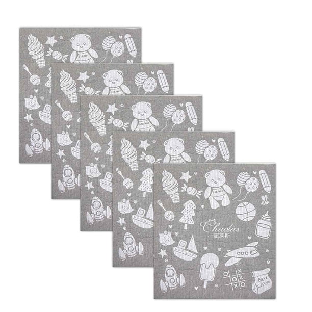 Paquete de 5 toallas de papel reutilizables, toallas de cocina suecas que no rayan, paños de esponja de celulosa súper absorbentes, biodegradables, aptas para lavavajillas, sin olor
