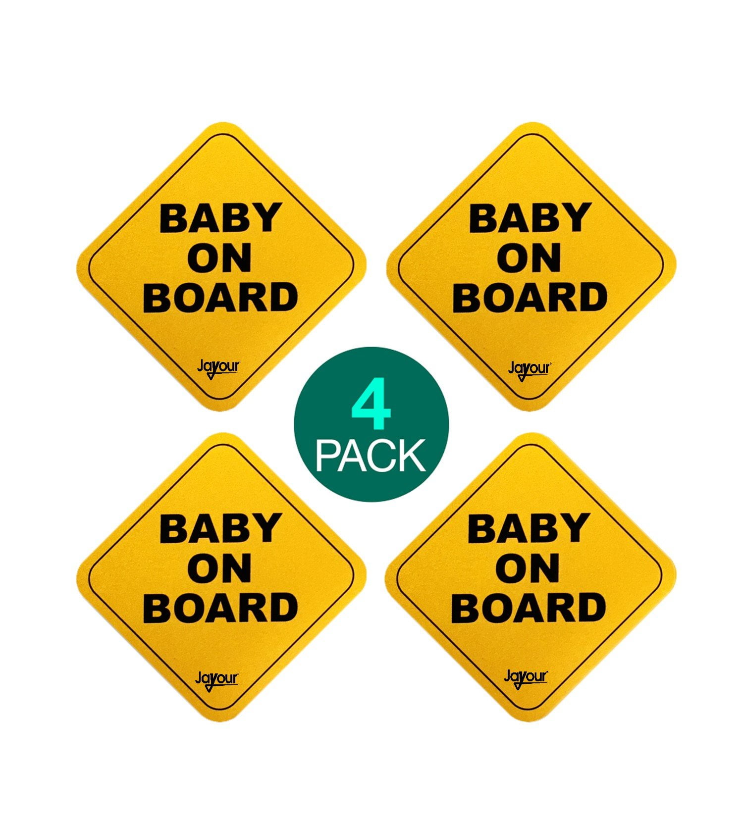 Type A 3 Pack Reflective Safety Baby On Board Large Car Magnet Signs Heavy-Duty 5x5 inch Golden Yellow Waterproof Weatherproof 