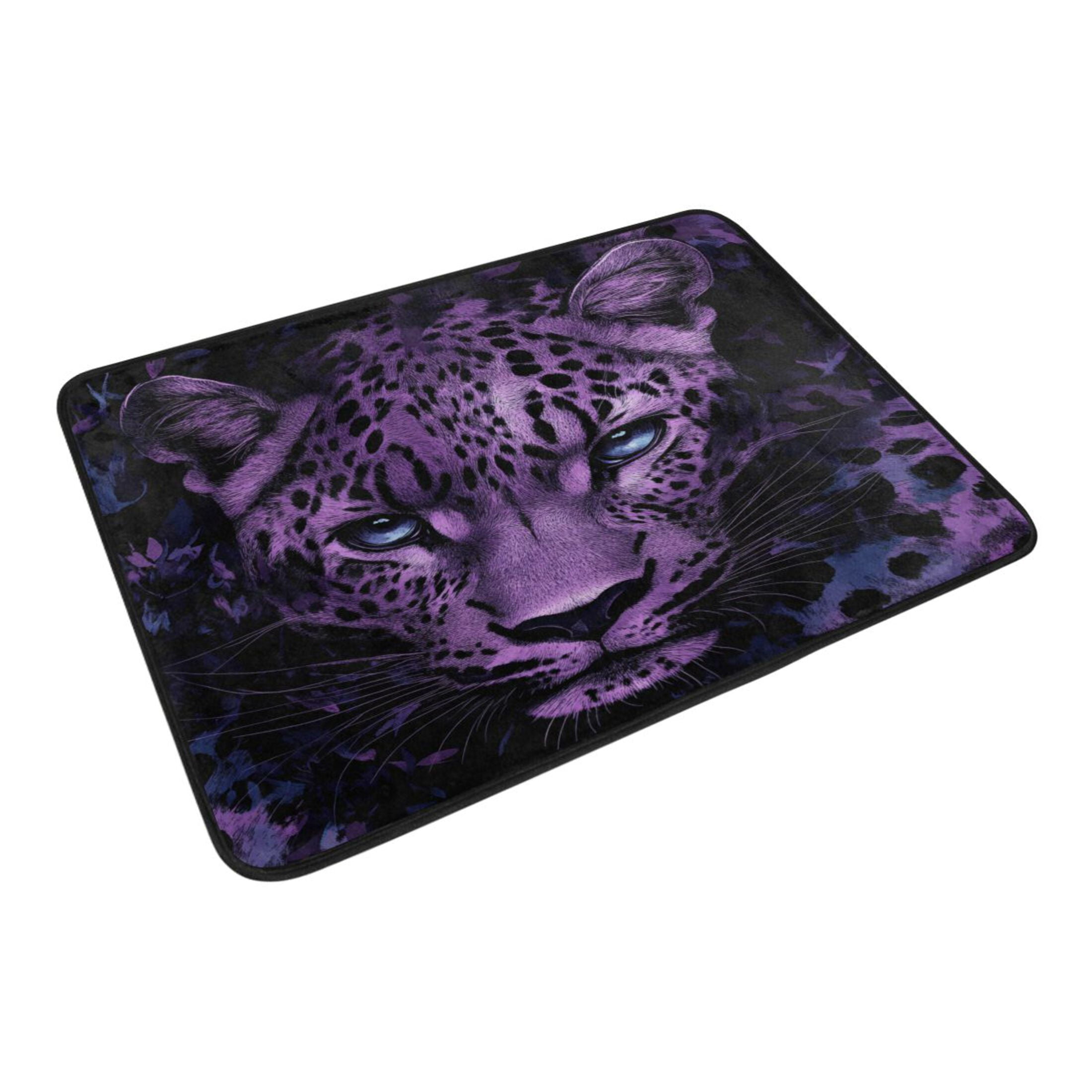 Wobogo Purple Leopard Bathroom Shower Curtain Set with Floor Mat and Hooks Ultra Waterproof Visible Slider Beads