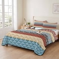 thumbnail image 2 of Full Quilt Set 78''x90'', Boho Orange Lightweight Bedspread Coverlet Set with 2 Pillow Shams, Yellow Geometric Stripes Turquoise Bohemia Breathable All Season Quilt Bedding for Bedroom/Guest Room, 2 of 9