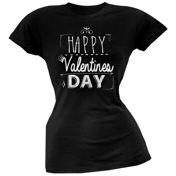 Happy Valentines Day Sign Black Soft Juniors T-Shirt - Medium
