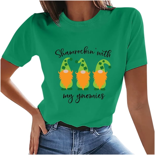 Camiseta de manga corta con cuello redondo para mujer a la moda, blusa estampada para el día de San Patricio de verano Fridja gope4729