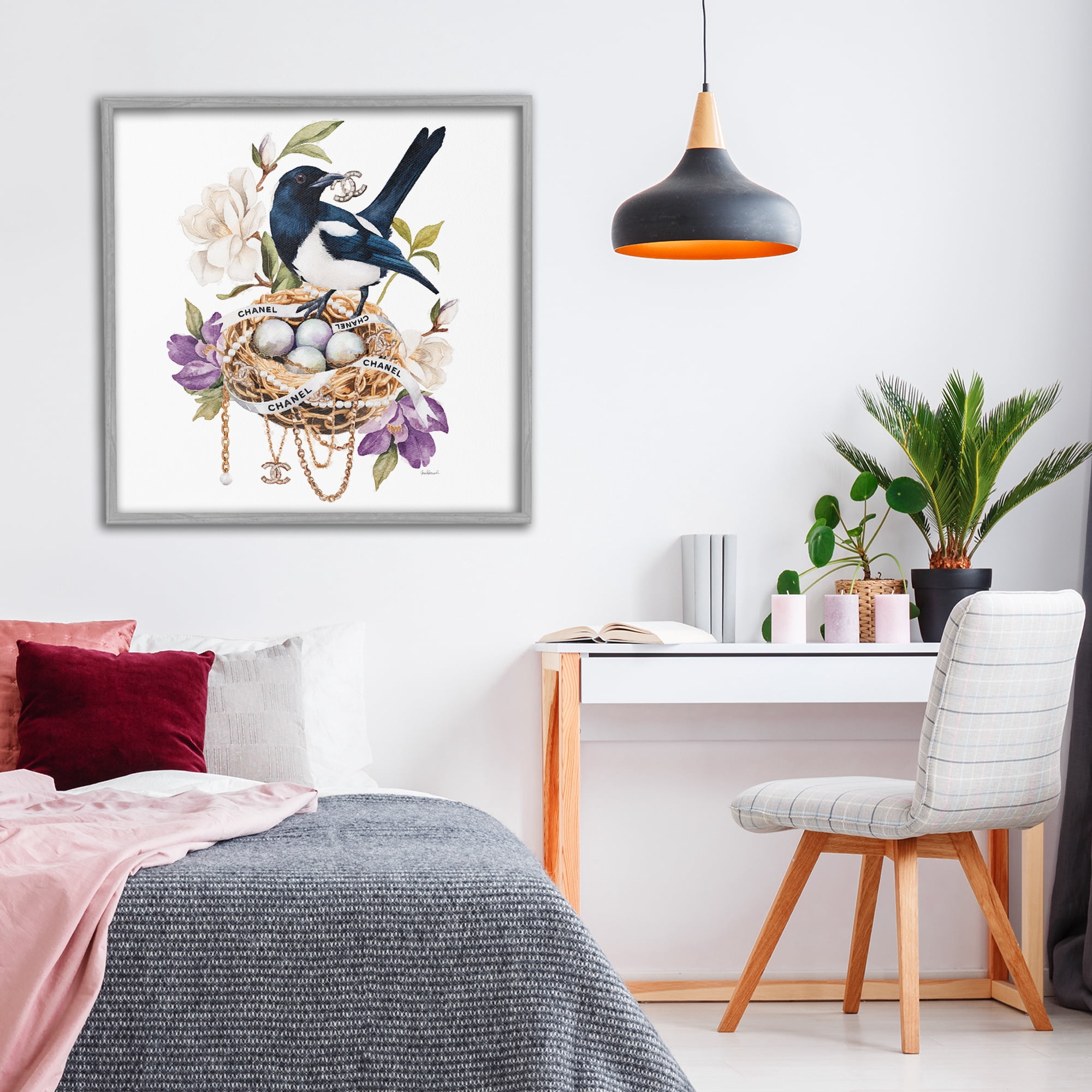 Stupell Industries Glam Birds Nest Magnolia Gray Framed Giclee Art, design by Amanda Greenwood
