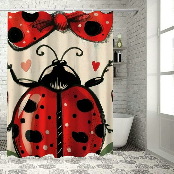Fenyluxe Ladybug Hearts Bow Bathroom Shower Curtain Set with Hooks, 100% Polyester Fiber Waterproof Shower Curtains for Home Decor, Various Sizes 36"x72