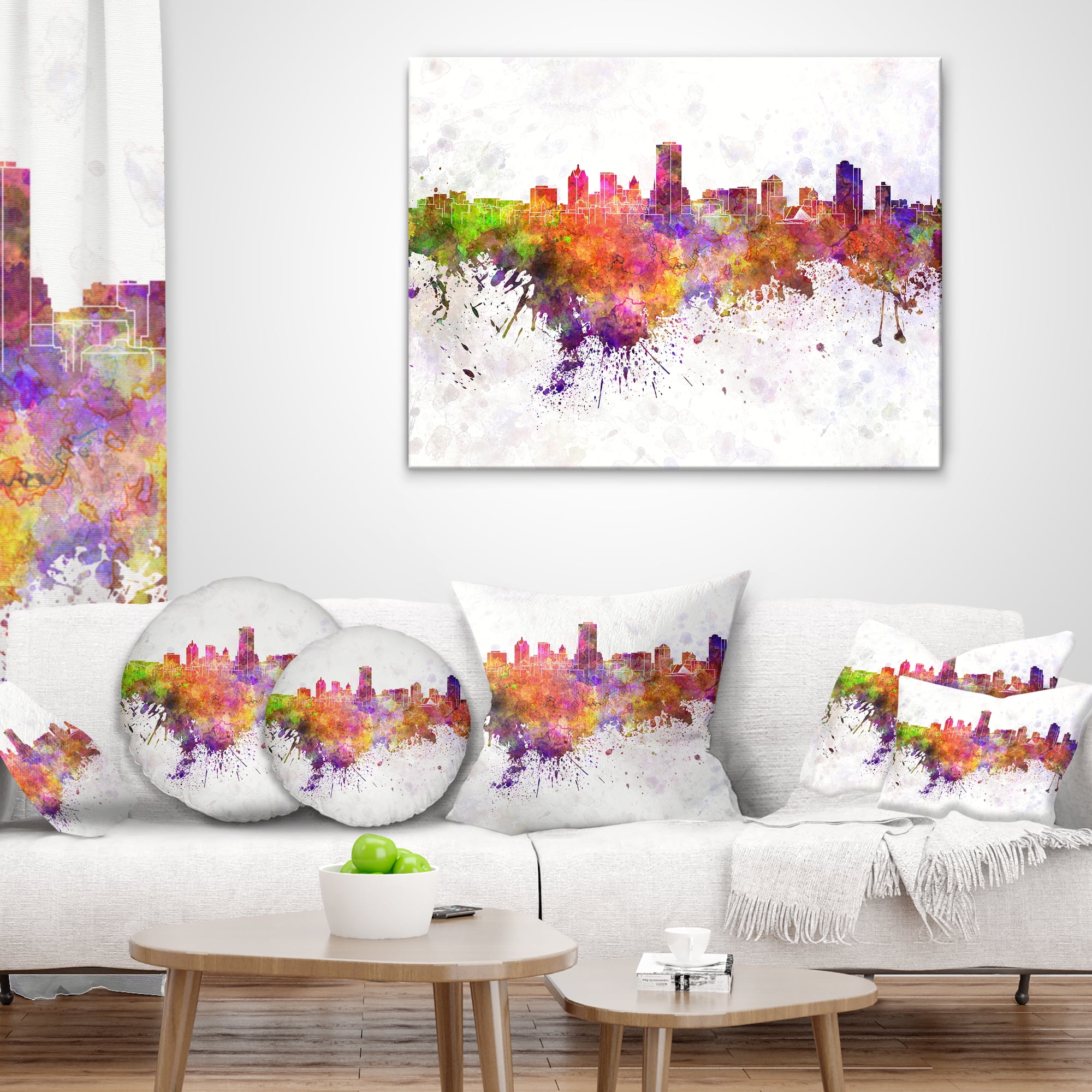 Designart Milwaukee Skyline - Cityscape Throw Pillow - 16x16