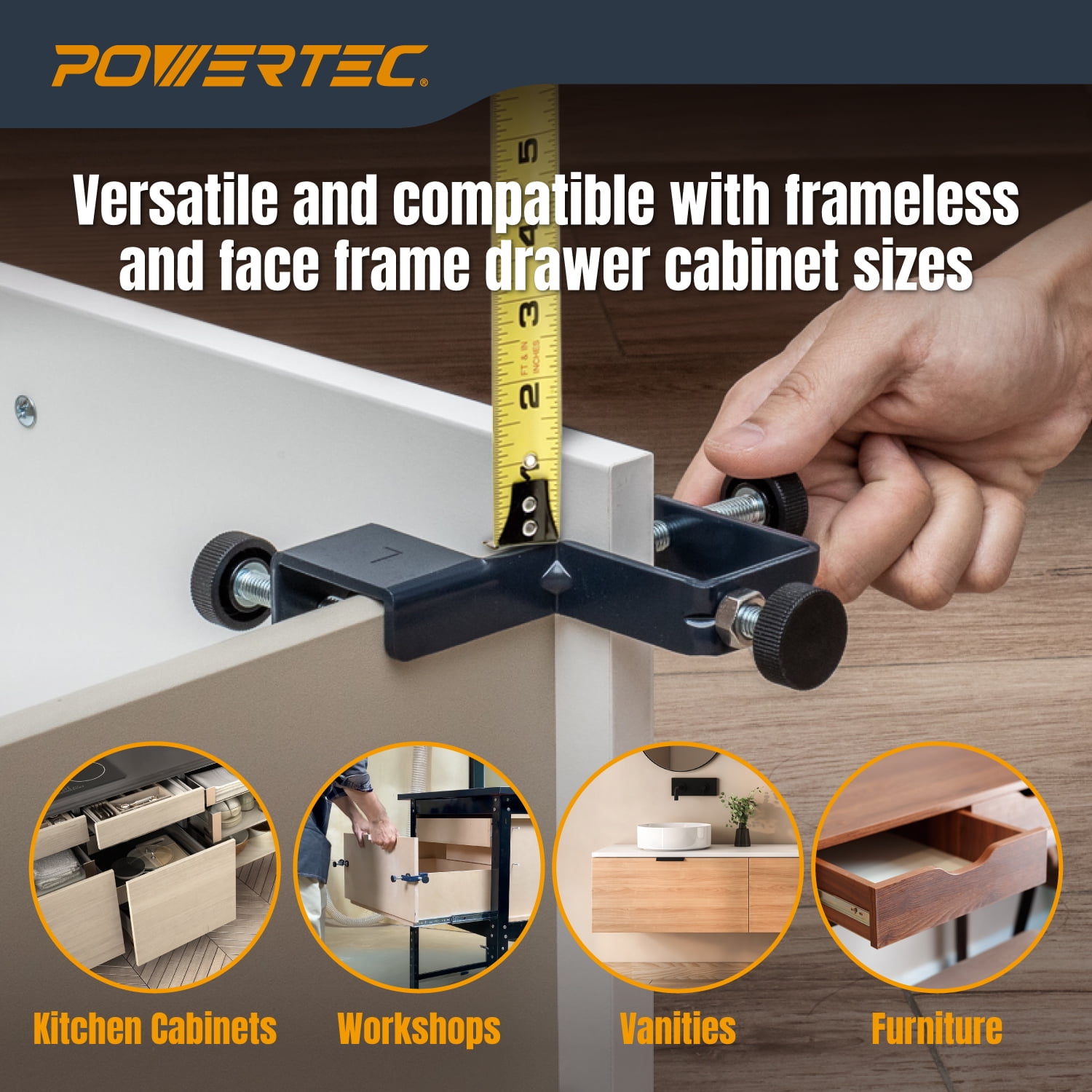 POWERTEC 2PK Drawer Front Installation Clamps, Cabinet Installation Clamps, Adjustable Drawer Fixing Clamp, Drawer Face Mounting Clamps, Easy and Fast Cabinet Assembly Clamps for Woodworking (71181)