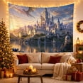 thumbnail image 3 of Fantasy Castle and Dragon Scene with Water Reflection, Majestic Fantasy for Gamers, Medieval Castle Wall Art, Halloween Gift Tapestry Wall Hanging for Bedroom and Living Room, 3 of 7