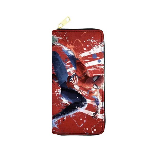 Cartera de la serie Marvel Super Hero para hombre, personaje de Disney, Spiderman, Iron Man, cartera larga de cuero Pu, cartera de mano multifuncional para niños Gao Jinjia LED