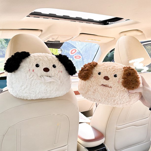 Caja de pañuelos para reposacabezas de coche | Lindo dispensador de papel colgante para automóviles - Organizador multifuncional | Material de vellón | Fácil de instalar | Se adapta al asiento