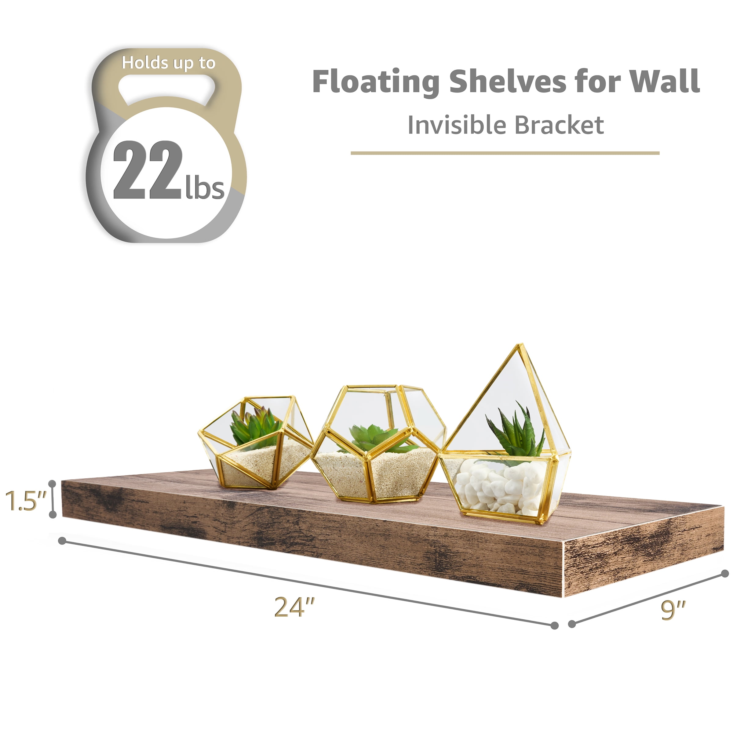 Sorbus 2 Pack Wood Floating Shelves Wall Hanging Length 24-inch, Mahogany