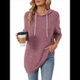 thumbnail image 2 of Sudadera con Capucha de Punto Acanalado Suave para Mujer, Camisetas de Larga, Blusas Ligeras y Acogedoras para Otoño. Rojo M, 2 of 10
