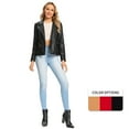 thumbnail image 3 of S P Y M Womens Faux Leather Jacket, Moto Biker Coat, Quilted Zip Up Outwear,Regular and Plus Size, 3 of 5