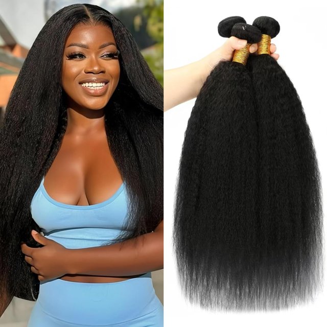 Hair Bundles CALNESHIA Kinky Straight de 40 cm, 3 mechones, 100% brasileño, virgen Remy
