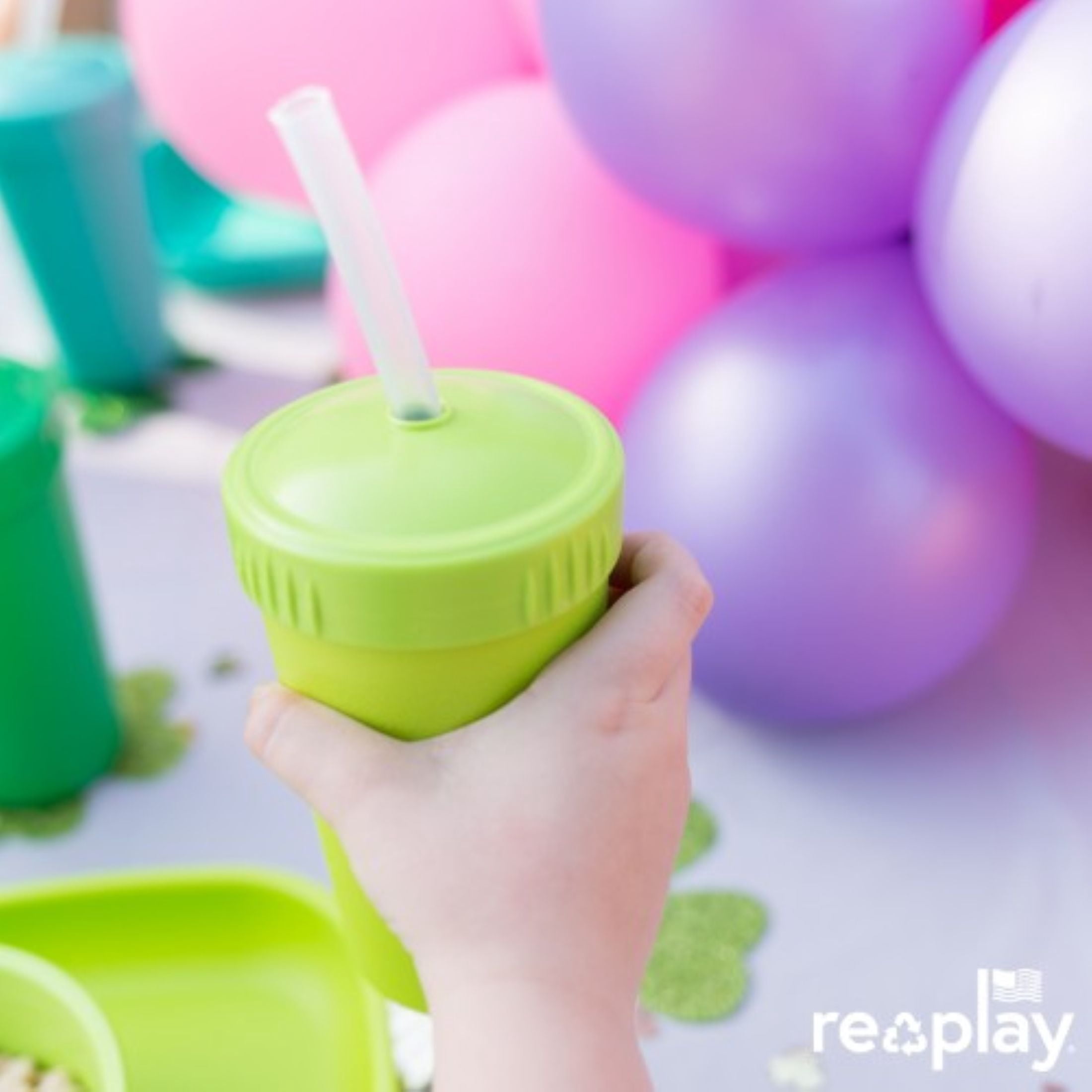Re-Play Sippy to Straw Kids Cups - 10 oz. Set of 2 - USA Made Recycled BPA-Free Plastic Lid Choice - Grows with Your Child - Lime, Aqua
