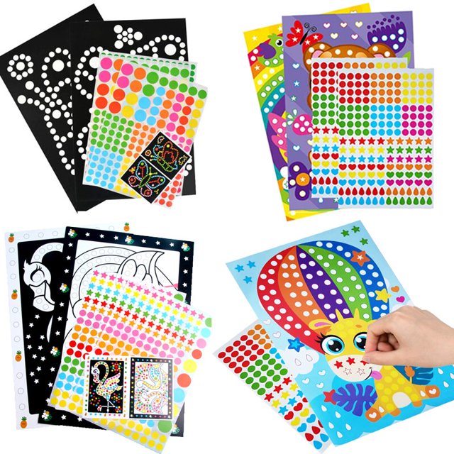 Sets Puzzle Dot Stickers Animal Princess Drawing Mosaic Sticker Girls Boys Children Kids Early Education Patience Training Toy heqiyong LED