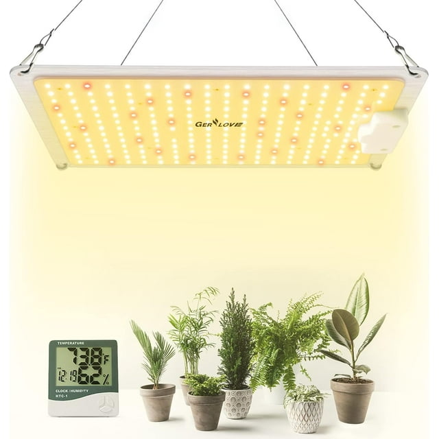 LED Grow Light W Full Spectrum Plant Lights for Indoor Plants with Thermometer Humidity Monitor Sunlike Growing Lamps xft Coverage Grow Light for Hydroponic Seedling Veg and