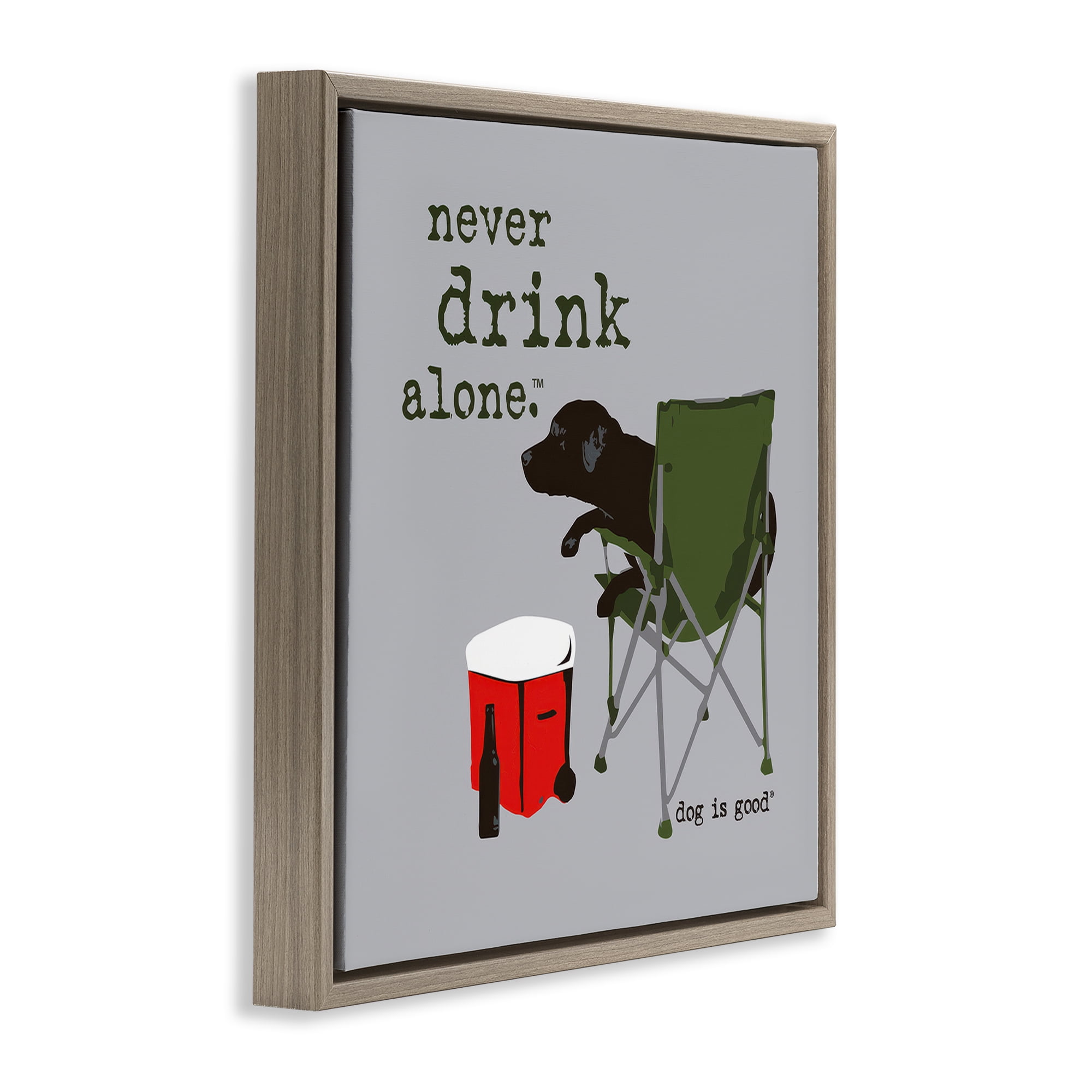 Stupell Industries Never Drink Alone Dog Animals Painting Brown Floater Framed Canvas Art Print Wall Art, 25 x 25