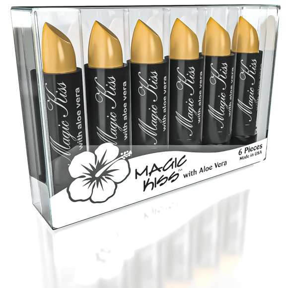 Magic Kiss Juego de pintalabios Aloe Vera que cambia de color, paquete de 6, fabricado en Estados Unidos (dorado)