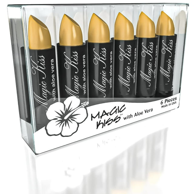 Magic Kiss Juego de pintalabios Aloe Vera que cambia de color, paquete de 6, fabricado en Estados Unidos (dorado)