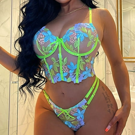 

Jmntiy Women Exquisite Lace Lingerie Bra+Briefs Set Babydoll Cut-Out Sleepwear Clearance