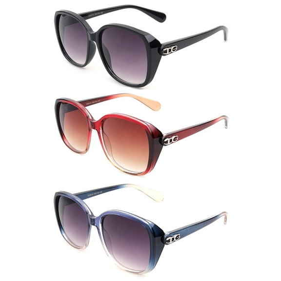 3 Pack Fashion Plastic Frame Round Sqaure Vintage Sunglasses for Women