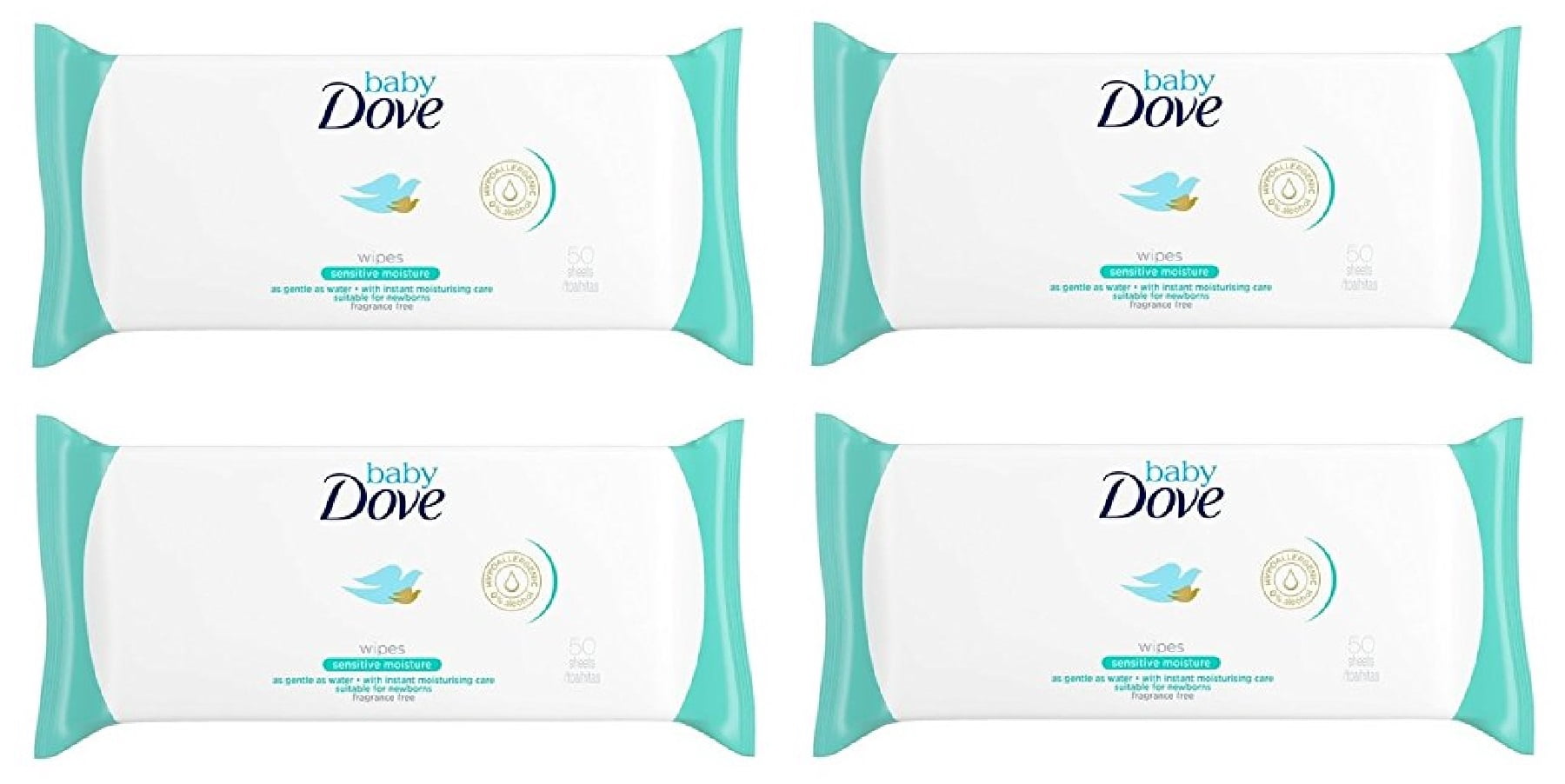 Dove Baby Wipes, Fragrance Free, Sensitive Moisture, As Gentle As Water, Suitable for Newborns, 50 Ct (Pack of 4) + Yes to Coconuts Moisturizing Single Use Mask