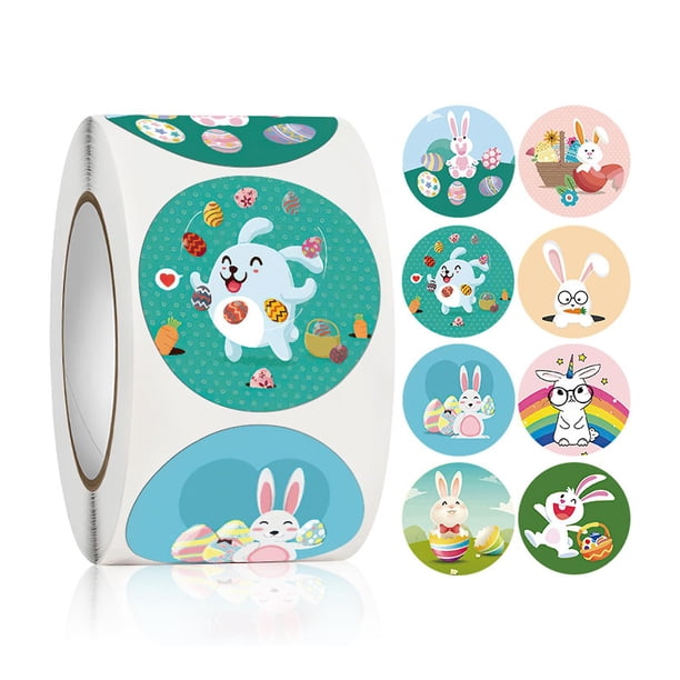 Pegatinas de feliz Pascua de 2,5 cm-1500 Uds., etiqueta de sello autoadhesiva de conejito bonito, pegatina para hornear pasteles para fiesta de Pascua, caja de regalo para niños, bolsa de decoración esquí esquí Gafas de esquí