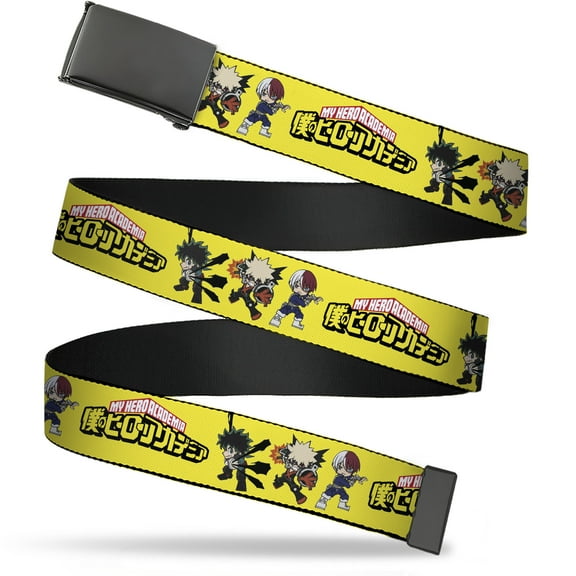 Adjustable Belt, Clamp Buckle, Cut-to-Fit, My Hero Academia Chibi Trio Action Poses and Logo Yellow