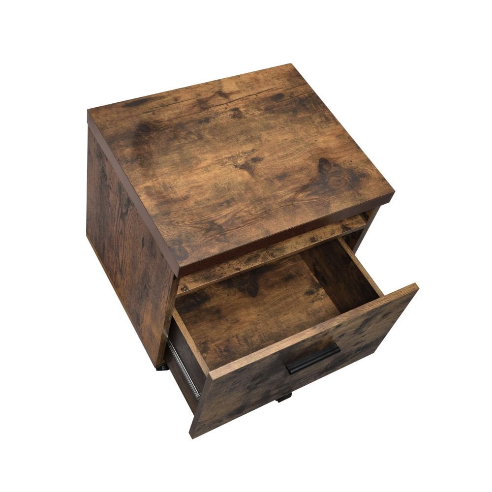 Tcbosik Wooden File Cabinet with Wheels, Industrial Movable Office Storage Cabinet with 2 Drawers, Brown
