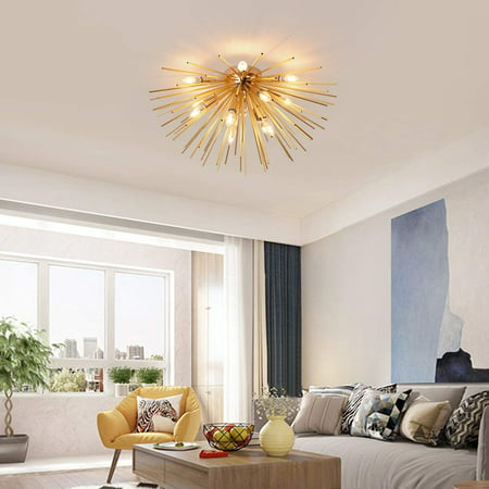 Sputnik Chandelier Light Fixtures Mid Century Gold With 12 Lights Semi Flush Mount Ceiling For Bedroom Living Dining Room E12 Dia 29 5 Inch Canada - Rose Gold Ceiling Light Fixture