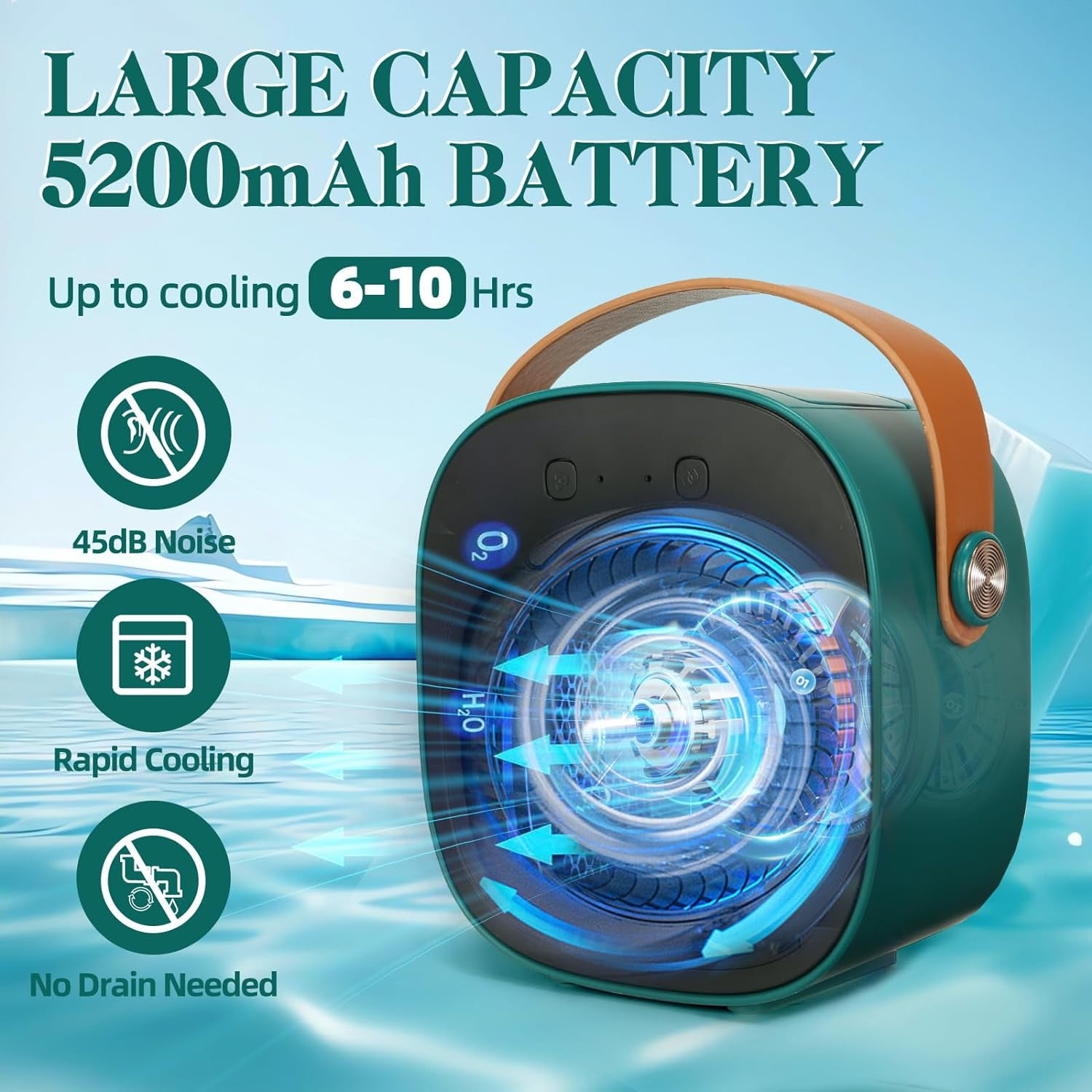 Air Fan Portable, Rechargeable Personal Air Cooler, Quiet Mini Air Conditioner Fan with 3 Speeds, Desk Cooling Fan for Bedroom, Car, Home, Camping, Travel, and Office