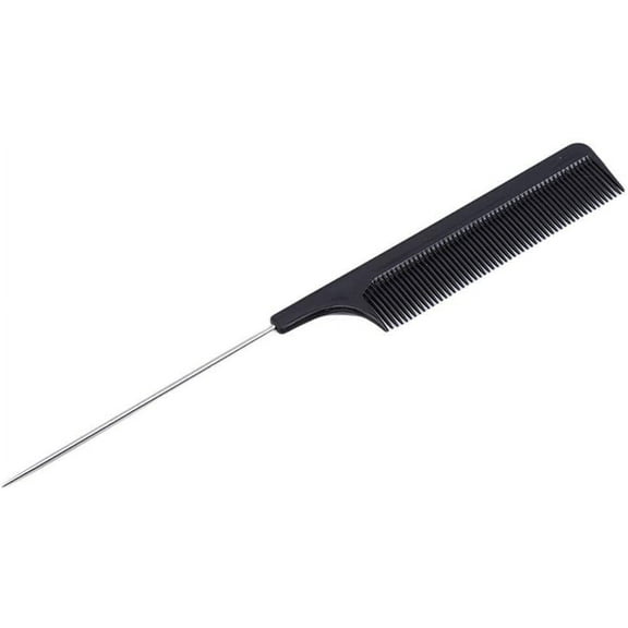 Black Fine-Tooth Comb Metal Pin Anti-Static Hair Style Rat Tail Comb - Essential Hairdressing Tool