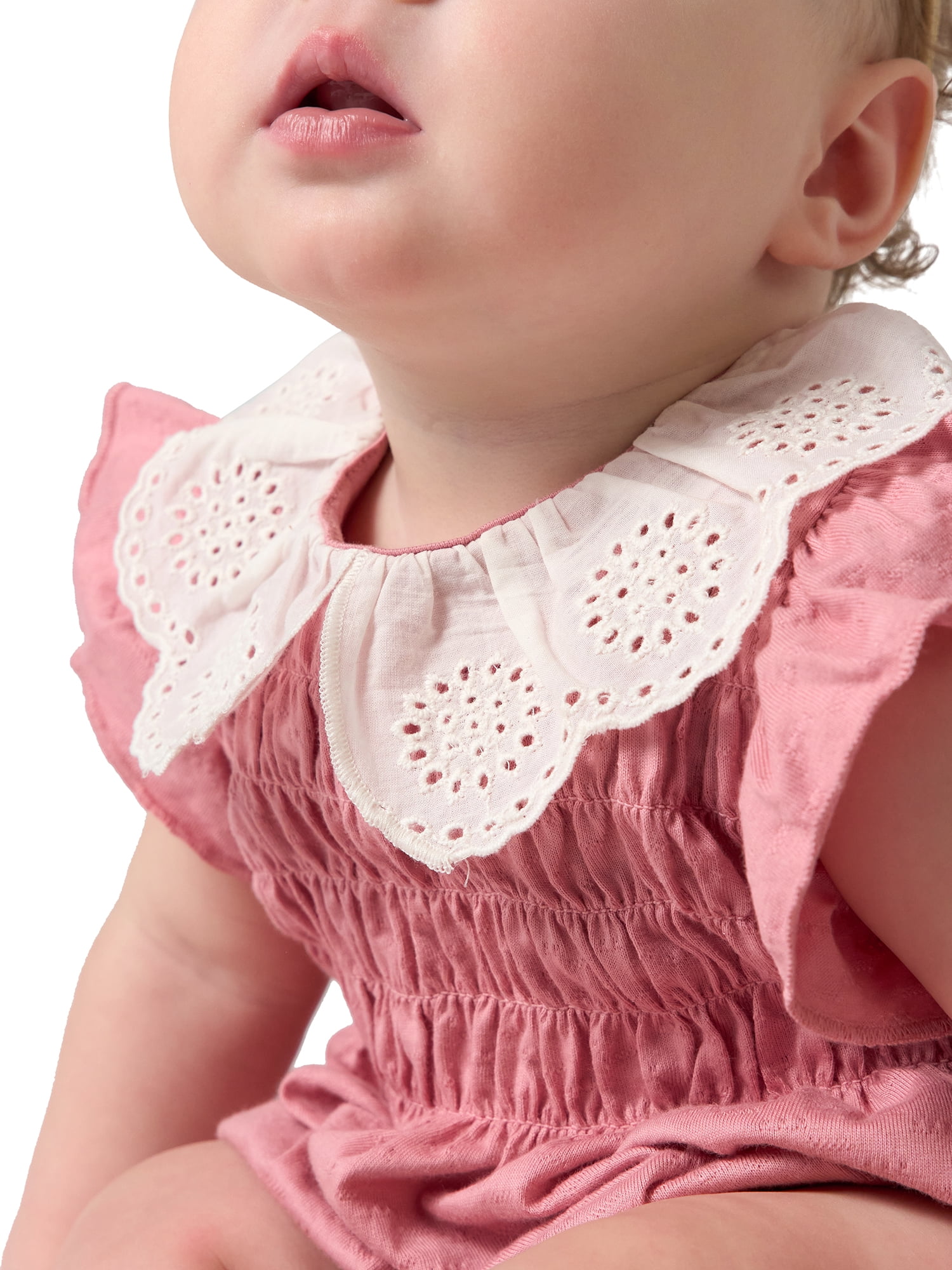 Modern Moments by Gerber Baby Girl Smocked Bubble Romper with Eyelet Collar, Sizes 0/3 Months - 24 Months