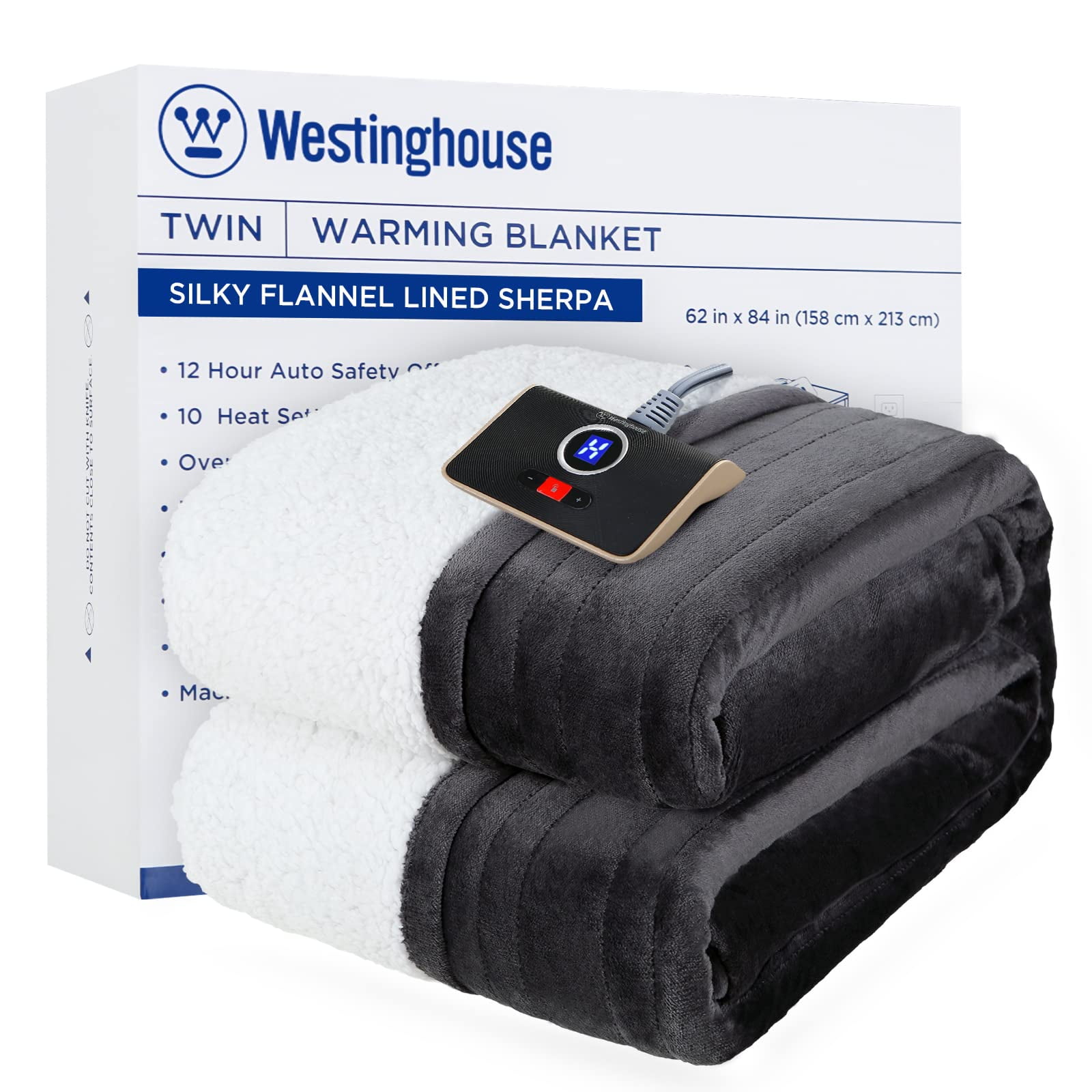 Westinghouse Heated Blanket, Electric Throw Blanket with 10 Heating Levels, 12 Hours Auto Off