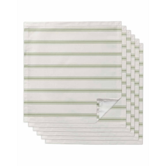 nqOlkjepod Sage Green Striped Cloth Napkins Set of 6 Reusable Dinner Napkins, Rustic Green Stripe Modern Art Beige Cocktail Napkin Washable Table Napkins for Wedding/Party/Baby Shower 20"x20"