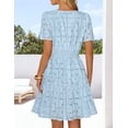 thumbnail image 3 of Merokeety Womens Summer Dresses Eyelet Floral Ruffle A Line Mini Beach Vacation Dress Blue m, 3 of 6