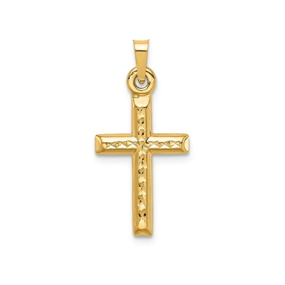Finest Gold 14K Yellow Gold Hollow Diamond-Cut Cross Pendant
