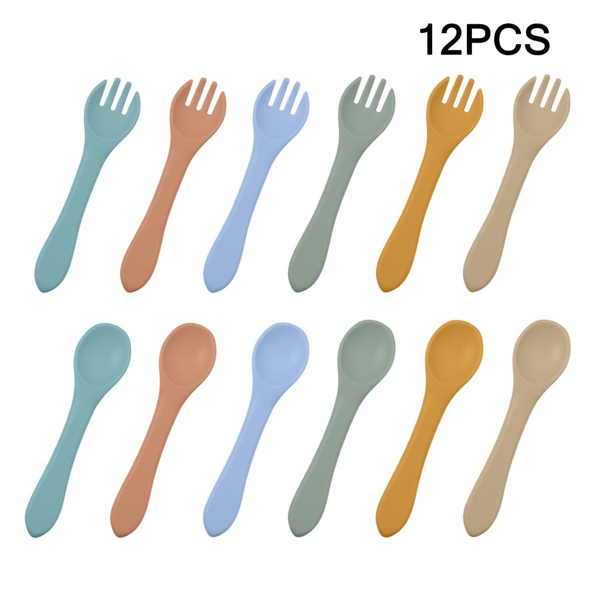 6pcs Of Silicone Baby Spoons And Forks Over 6 Months Old And Up,Super  Durable And Non Fragile,Bast Gift