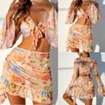 thumbnail image 2 of Womens Swimsuits Print Halter Neck Bikinis Set with Long Sleeve Cover Up Wrap 3 Piece Orange Womens Bathing Suits L, 2 of 5