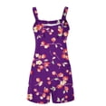 thumbnail image 5 of Women's Summer Oneise Romper Casual Tie Strap Floral Print Short Jumpsuit with Pocket Loose Wide Leg Athletic Playsuit, Purple, M, 5 of 5