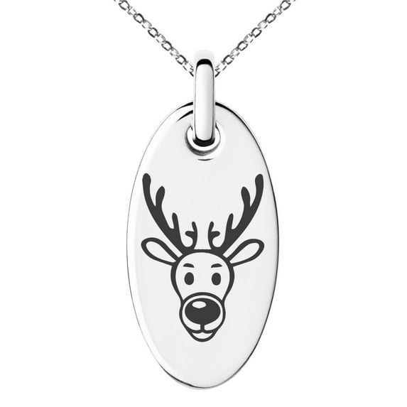 Stainless Steel Cute Reindeer Engraved Small Oval Charm Pendant Necklace