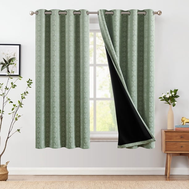 Cortinas Jinchan Blackout 95% Boho 160x160 cm Blanco/Verde Salvia