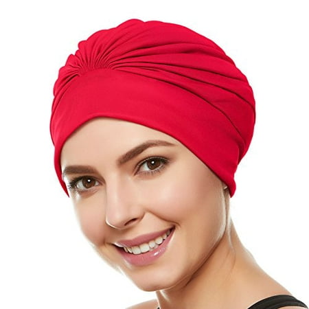 Beemo Women’s Swim Bathing Cap Turban – Polyester Latex Lined Pleated for Women & Girls Long/Short Hair (Available in 10 (Best Hats For Short Hair)